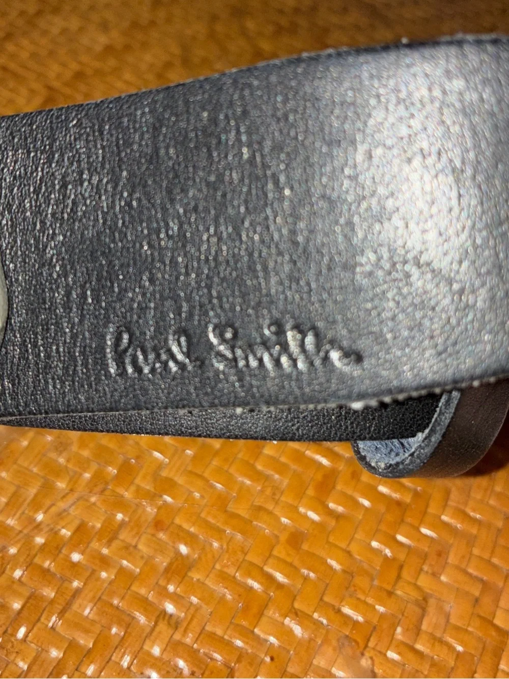 Paul Smith black leather belt. Signed Oval Floral silver buckle. England. Sz41